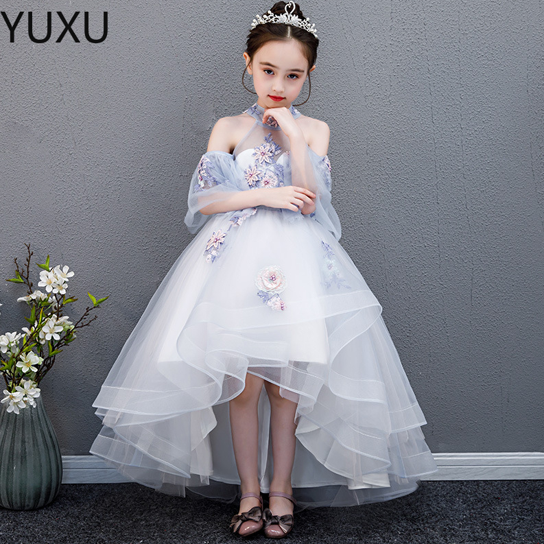 Lace Flower Girl Dresses Cute Princess Ball Sheer Neck Long train Appliqued Toddler First holy Communion Dress toddler pageant dresses-image-760534863