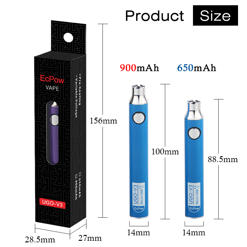 

Cheapest UGO V3 electric cigarette 510 thread preheat variable voltage vape battery, Black