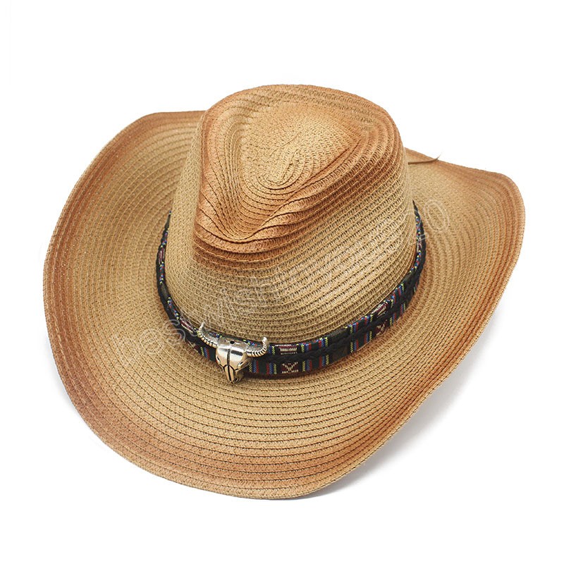 

Western Cowboy Hat Summer Straw Hat Outdoor Beach Sun Cap Women Wide Brim Hats Sombrero Hombre