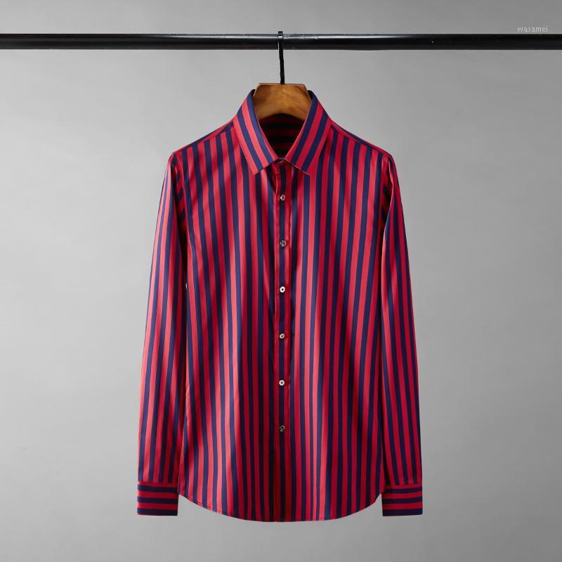 

Men's Casual Shirts Minglu Pentagram Button Male Luxury Long Sleeve Vertical Stripe Mens Dress Slim Fit Party Man 4XL, Blue