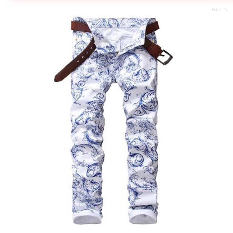

Men's Jeans Men's Male Casual Fashion Blue And White Porcelain Pattern Print Slim Stretch Denim Pencil Pants Long TrousersMen's Heat22