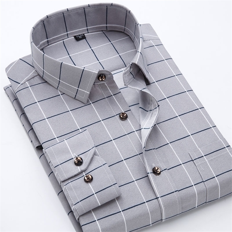 Plaid Shirts Long Sleeve Mens Spring Autumn Thin Male Casual Man Printed Dress Stripe Slim Fit Botton Down Business 220813