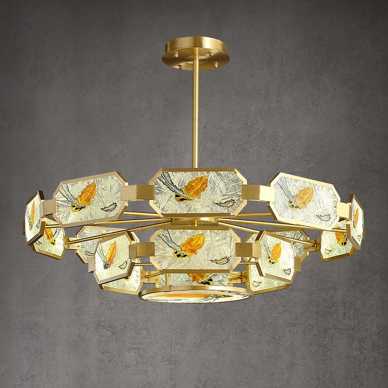 

Pendant Lamps Enamel Chandeliers All Copper Chinese Style Living Room Restaurant Light Luxury Atmosphere Post-modern