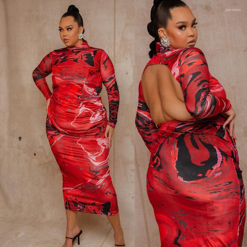 

Plus Size Dresses ChocoMisty-LadyPlus Plus-size High Neck Pattern Backless Bodycon Maxi DressPlus Jasp22, Red