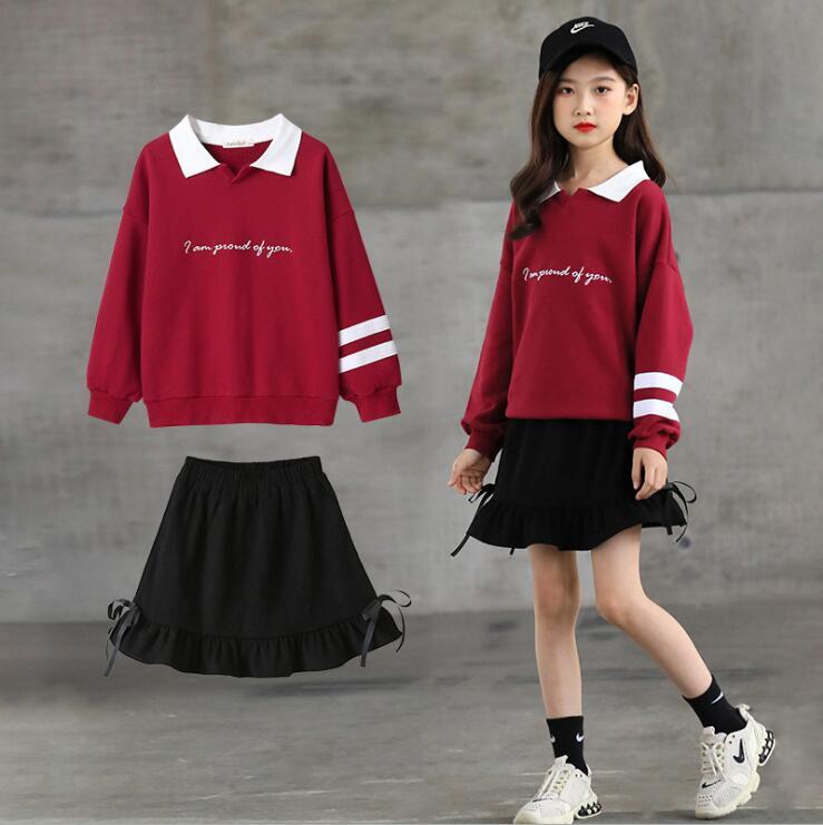 

Clothing Sets Girls Set 2022 Spring Teenage Girl Christmas Letter Embroidery Top And Skirts Kids Autumn Suits Clothes10 12 T, Red