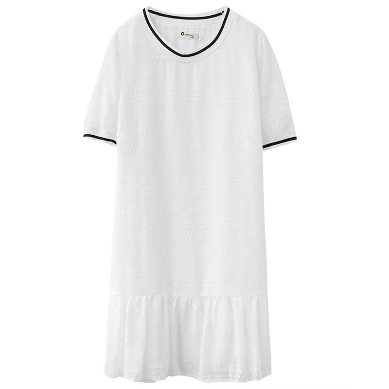 

Plus Size Dresses 150Kg Bust 146cm Women's Summer Loose White Striped Collar Short-Sleeved Jacquard Chiffon Dress 6XL  8XL 9XLPlus