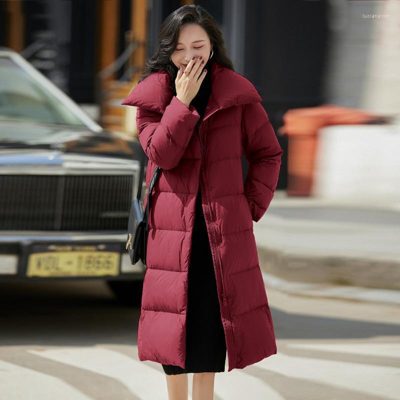 

Women's Down & Parkas FTLZZ Winter Ultra Light Soft Warm Long Jacket Women 90% White Duck Snow Coat Solid Color Routine Fit Fluffy Outwear L, Black