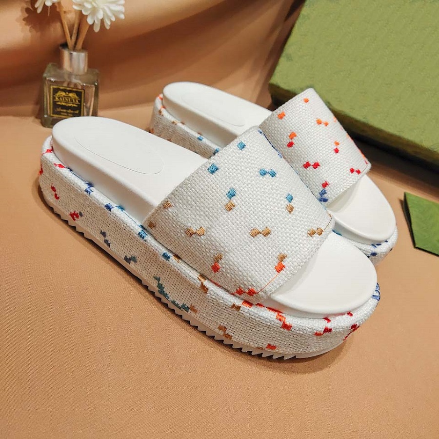 

Designer women's slippers sandal slides2022 summer new products thick bottom embroidery heightening sandals gradient color one word slippers tide shoes women2, #11