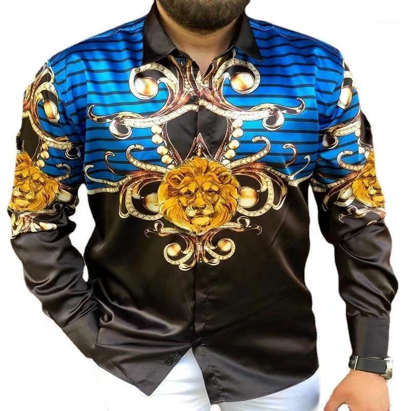 

Men' Casual Shirts Loose Shirt With Turn-down Collar, Long-sleeved Vintage Print And Button, Camisa Masculina, Autumn 2022