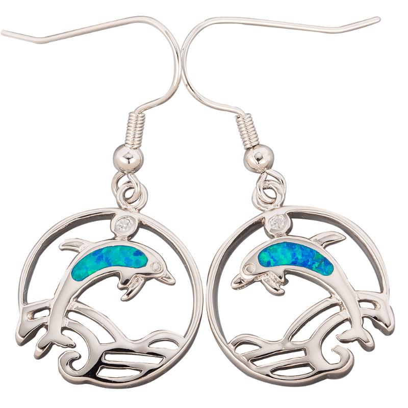 

Dangle & Chandelier Dolphin Ocean Blue Fire Opal Silver Plated Jewelry For Women Drop EarringsDangle ChandelierDangle