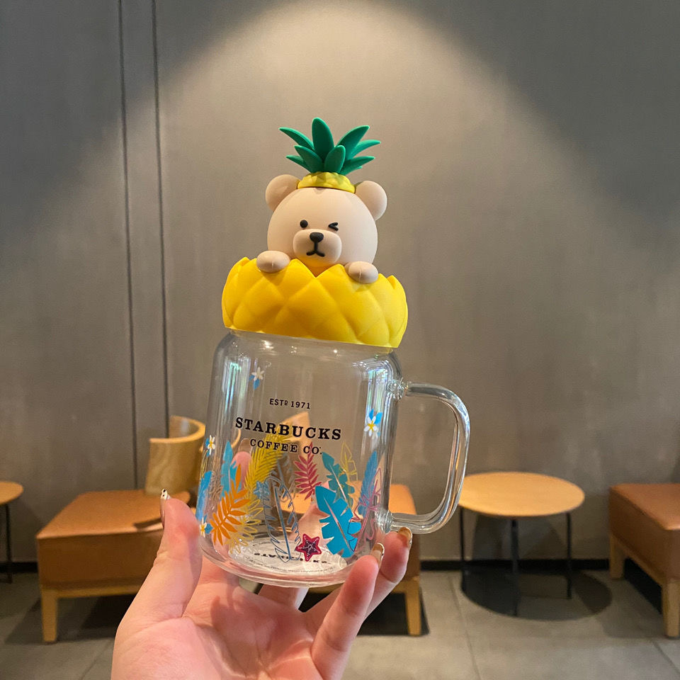 

The latest 17.8oz Starbucks glass mug and pineapple bear Starbucks coffee cup support customized logo, Write color after purchase