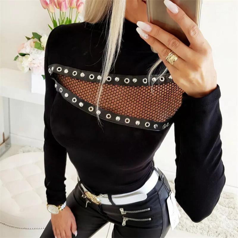 

Women's T-Shirt Sexy Women T Shirt Fashion Spring Winter Warm Long Sleeve Hollow Out High Neck Pullover Jumper Top Femme Blusa, Black