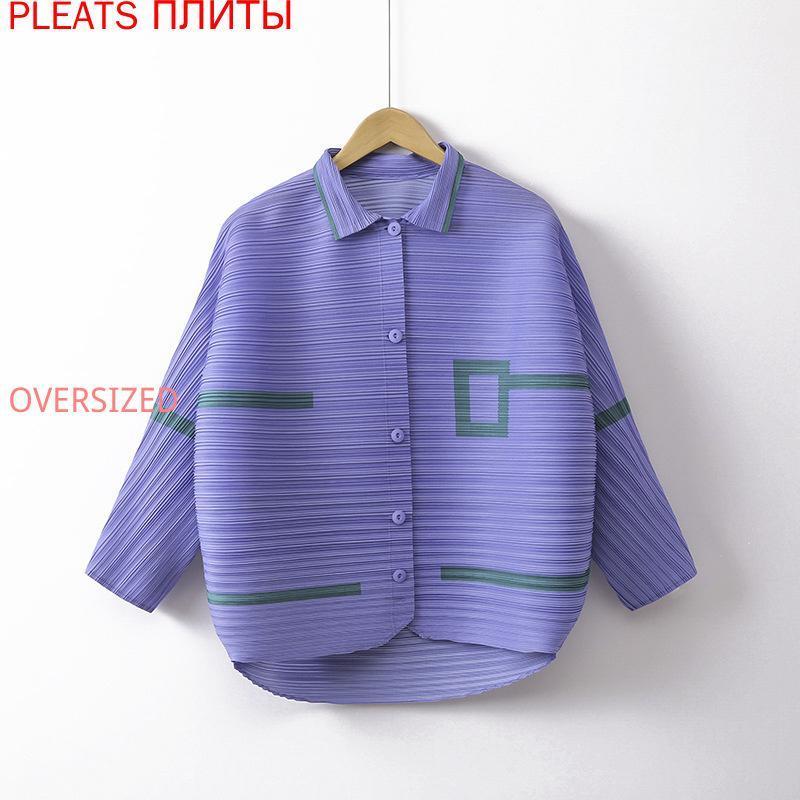 

Women's Blouses & Shirts French Retro Autumn Style European And American Temperament Western Wild Loose Blouse Show Thin Shirt MIYAKE PLEATS, Purple