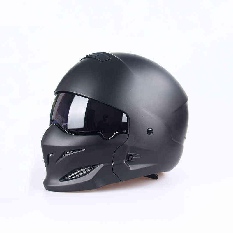 

2022 New Retro Helmet Detachable Multi-purpose Combination Helmet Motorcycle Locomotive Personality Half Predator Helmet W220316, Dumb black clear