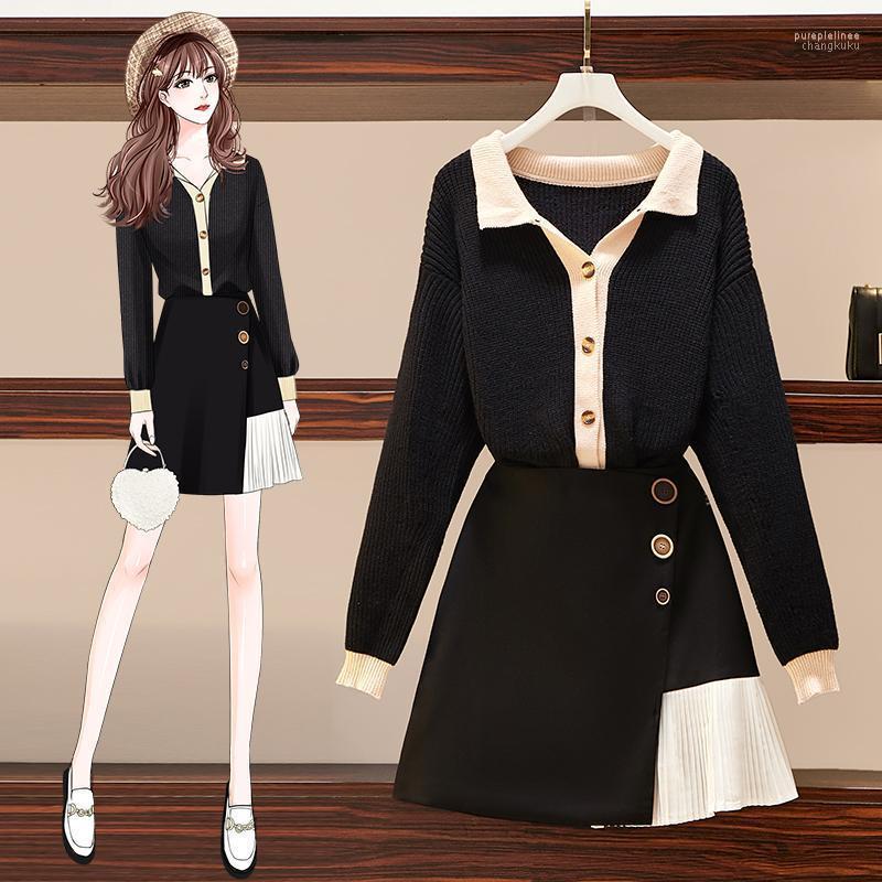 

Women's Tracksuits ICHOIX 2022 Autumn And Winter Clothing Plus Size Women Skirt Slimming Sweater Two-piece Suit, Set