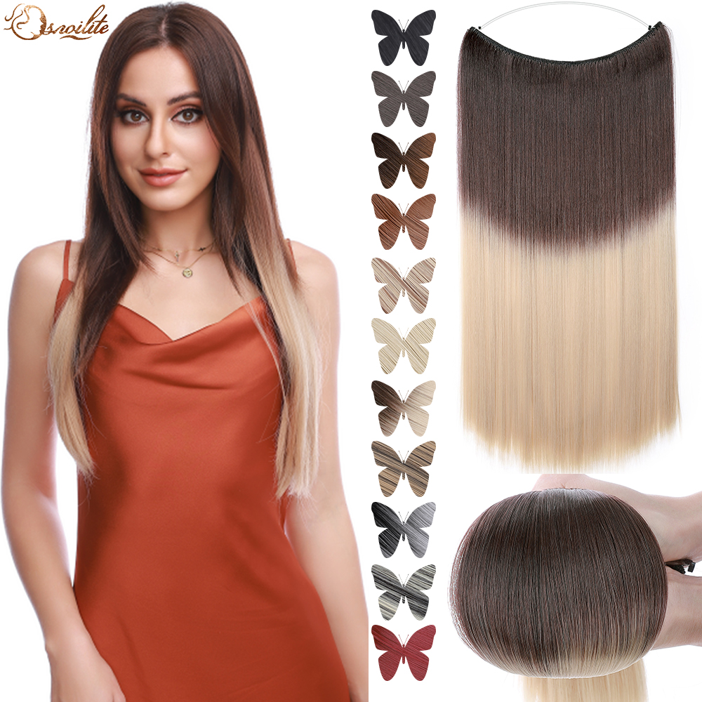 Costume Accessories Snolilite Synthetic 24inch Long Straight Clip In Hair Extension Invisible Wire No Clip One Piece Hair Hairpiece for Wome-image-772561556