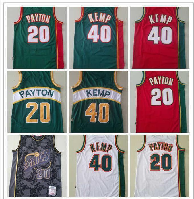 

mens Seattle''Super''Sonics''Jersey Gary 20 Payton Shawn 40 Kemp Basketball Shorts Basketball Jerseys red white Blue high quality, Color