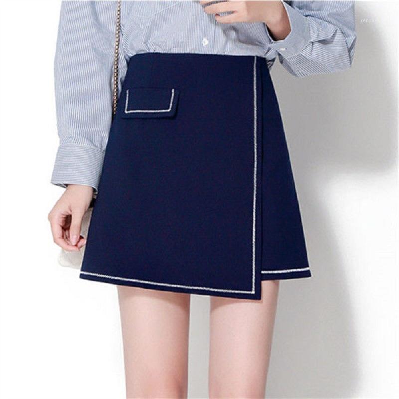 

Summer Women Clothing Chic Mini Students Skirts Ins Style A-line Solid One-step Korean Easy Match Slim Skirt, Skirts navy