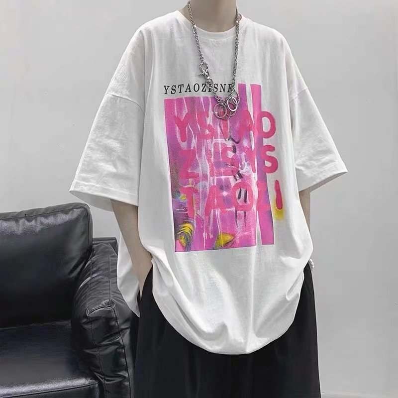 

Men T-shirt Printing Pink Graffiti Men's FUNNI TEE CASUAL STYLE SUMMER MAN STREETWEAR Korea Style HIP HOP TEE Top 0615, White
