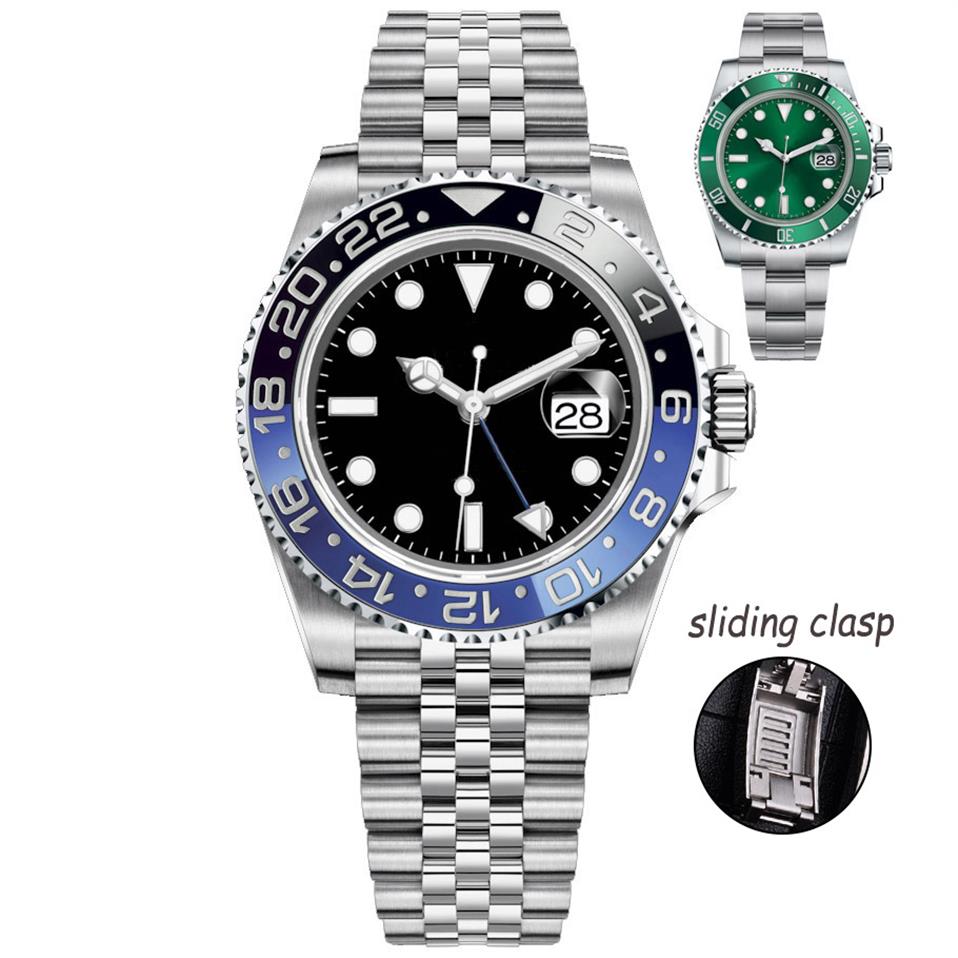 

lmjli-Mens Watches 40mm Automatic Mechanical Watch Full Stainless Steel sliding clasp Blue Black Ceramic Sapphire WristWatches Sup268H