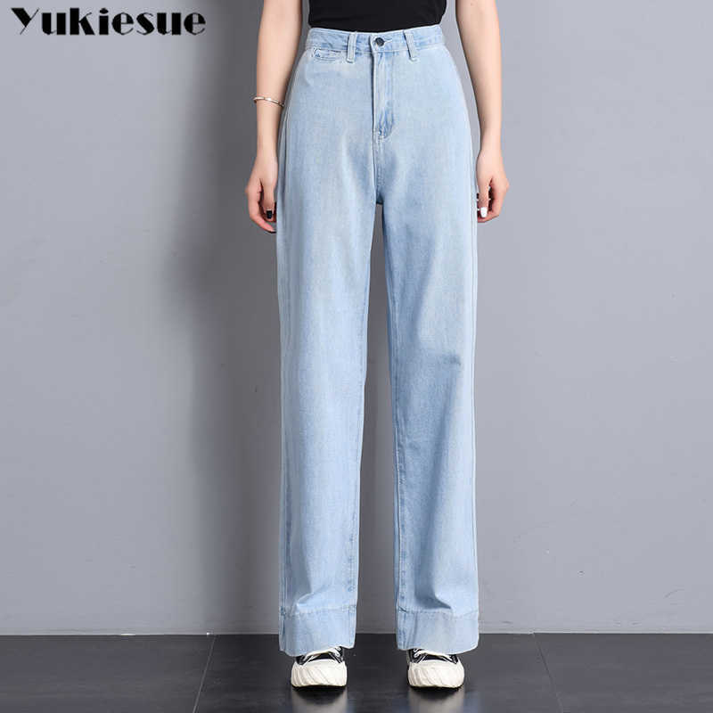 

High Waist Jeans woman Pants Womens Boyfriend For Women Harajuku Denim straight Ladies Wide Leg Blue 210608, Light blue