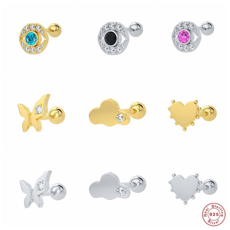 

Stud Aide 925 Sterling Silver Colorful Zircon Eye Shape Earrings For Women Cute Butterfly Cloud Heart Ear Studs Piercing JewelryStud