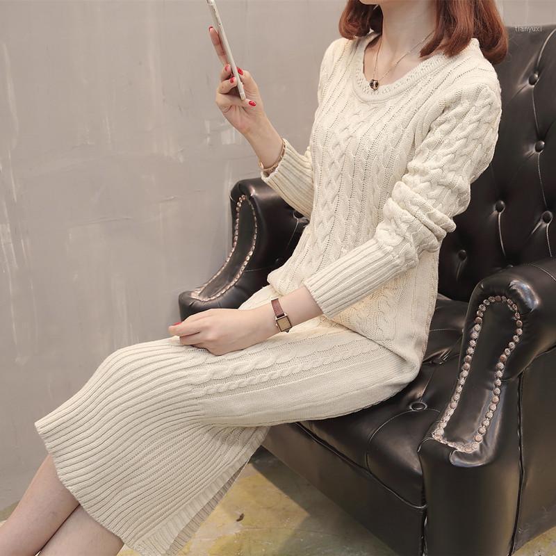 

Casual Dresses Women 2022 Autumn Winter Long Sleeve Sheath Pullovers Warm Elastic Knitted Sweater Dress Female Sexy Slim Bodycon, Beige