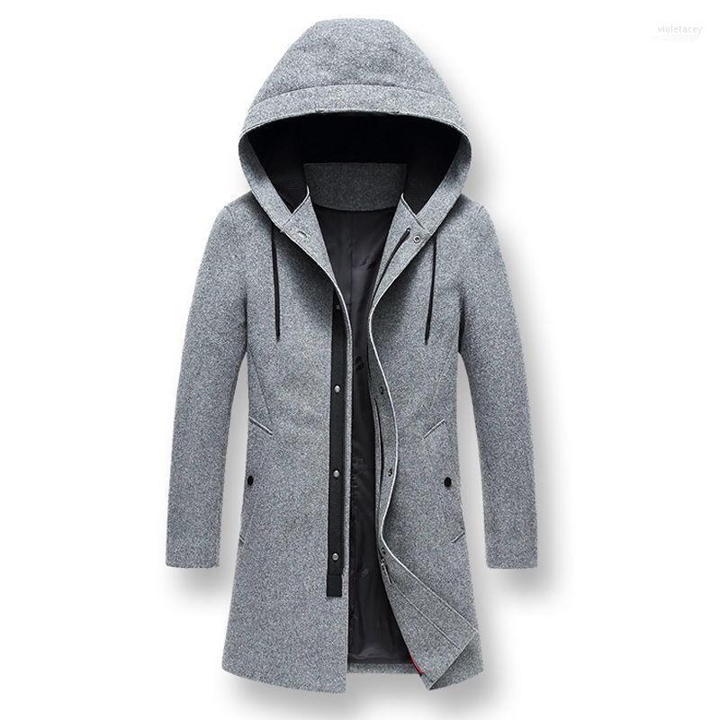 

Men' Wool & Blends Winter Fall Fashion Men Hooded Grey Patchwork Woolen Long Coat Jacket Man 3xl With A Hood1 Viol22, As pic