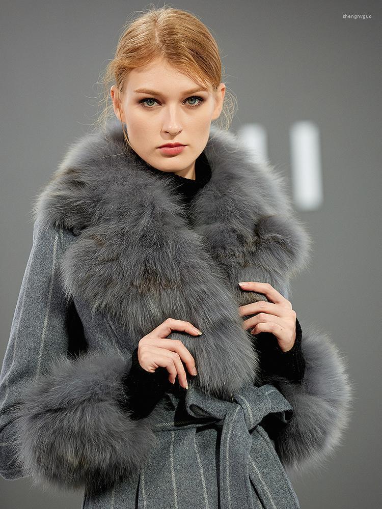 

Women' Wool & Blends Coat Female Jacket Winter Women Clothes 2022 Fur Collar Woolen Korean Jackets Abrigo Mujer MY, Gray with belt