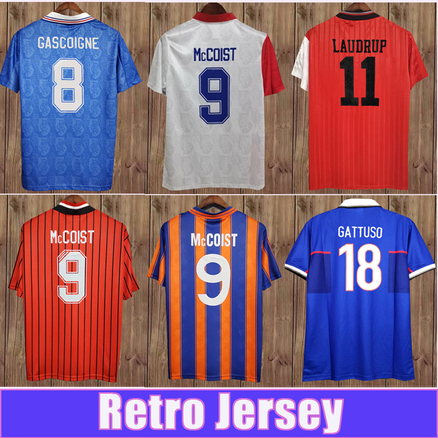 

96 97 LAUDRUP Mens RETRO Soccer Jerseys ALBERTZ GASCOIGNE MCCOIST FERGUSON GATTUSO Home Away Football Shirt Uniforms, Fg2592 1996 1997 home