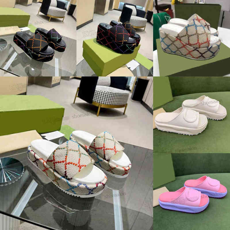 

High quality Designer Heel Sandals Sandal Womens Canvas for Slippers Slide Flip Flops Luxury Flat Thick Bottom Embroidery G Shoes platform, Box