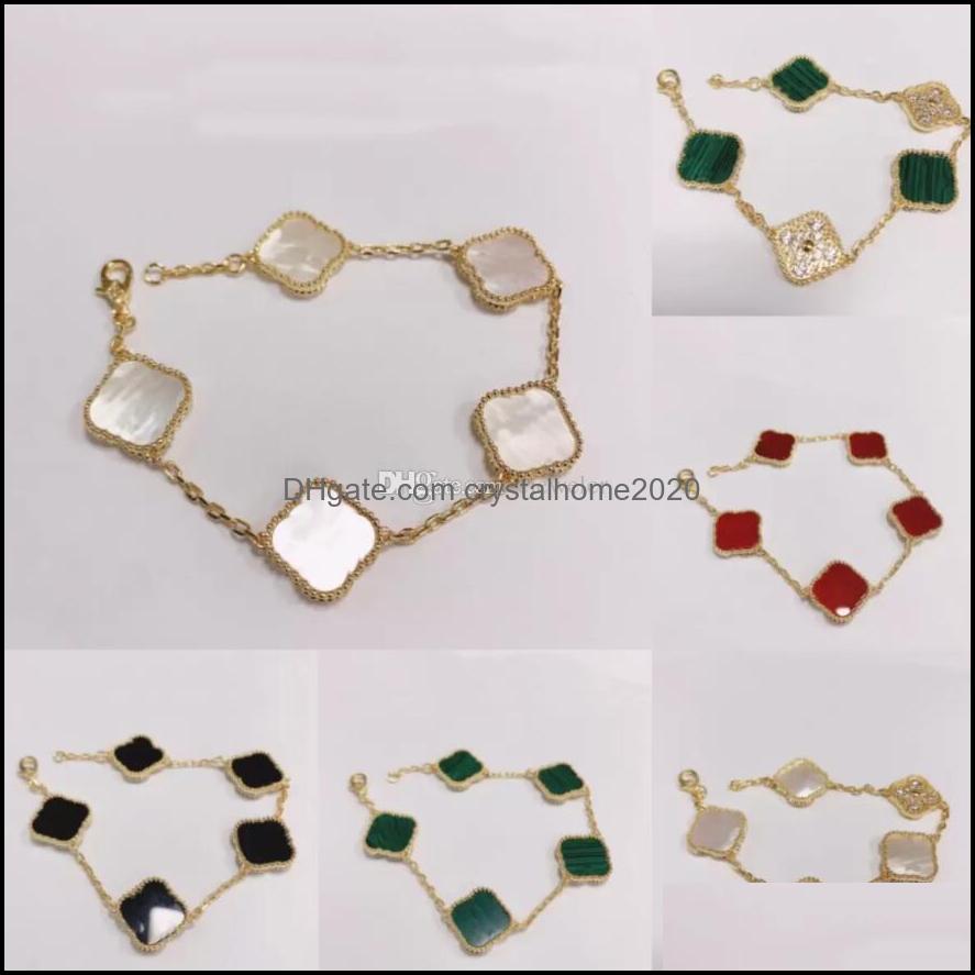 Charm Bracelets Jewelry 6 Colors Fashion Classic 4/Four Leaf Clover Bangle Chain High Qualityagate Shell Mother-Of-Pearl For WomenGirls Wed