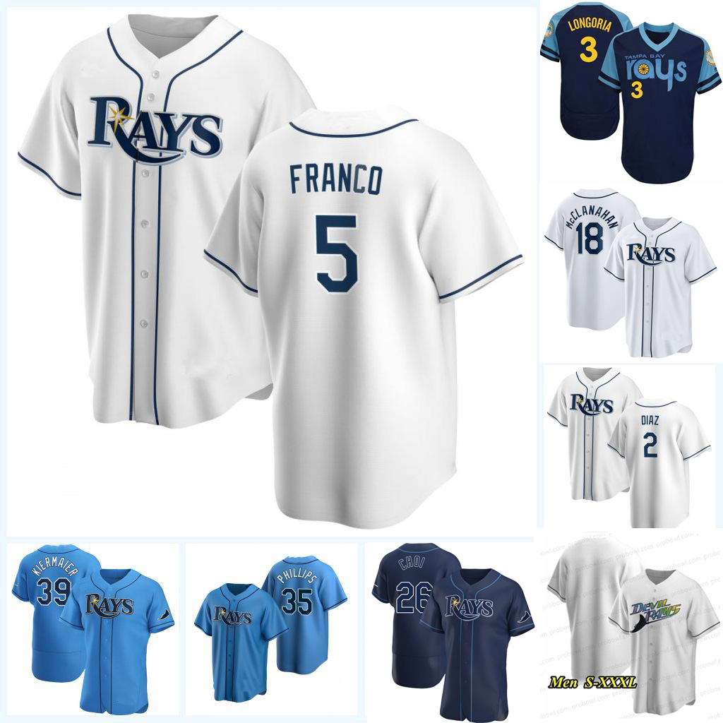 

Tampa Bay Wander Franco 2022 Rays Jersey Randy Arozaren Brandon Lowe Tyler Glasnow Shane McClanahan Yandy Diaz Mike Zunino Kevin KiermaierBrett Phillips, Men 2021 field of dreams jerseys