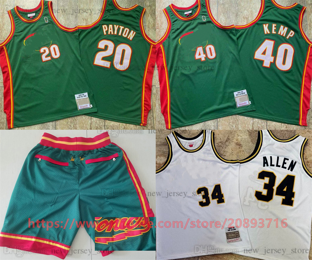 

Mitchell and Ness Authentic Embroidery Basketball 20 GaryPayton Jerseys Retro Green 1995-96 40 ShawnKemp Real Stitched Breathable Sport 05-06 34 RayAllen Jersey, Justdon