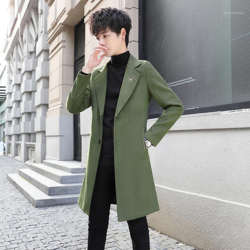 M-4XL Plus Size Mens Coats Plain Color Peacoat Blend Winter Single Breasted Jacket Warm Slim Fit Casual Overcoat