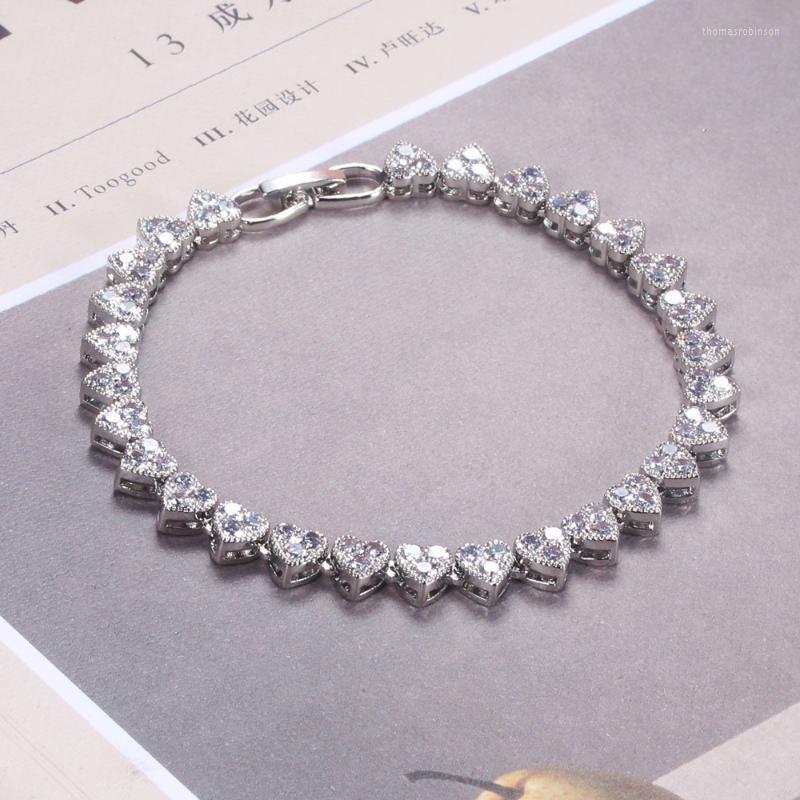 

Women Bracelet Heart Shaped Inlaid Cubic Zirconia Love Fashion Accessories Give Surprise Birthday Gifts Link Chain