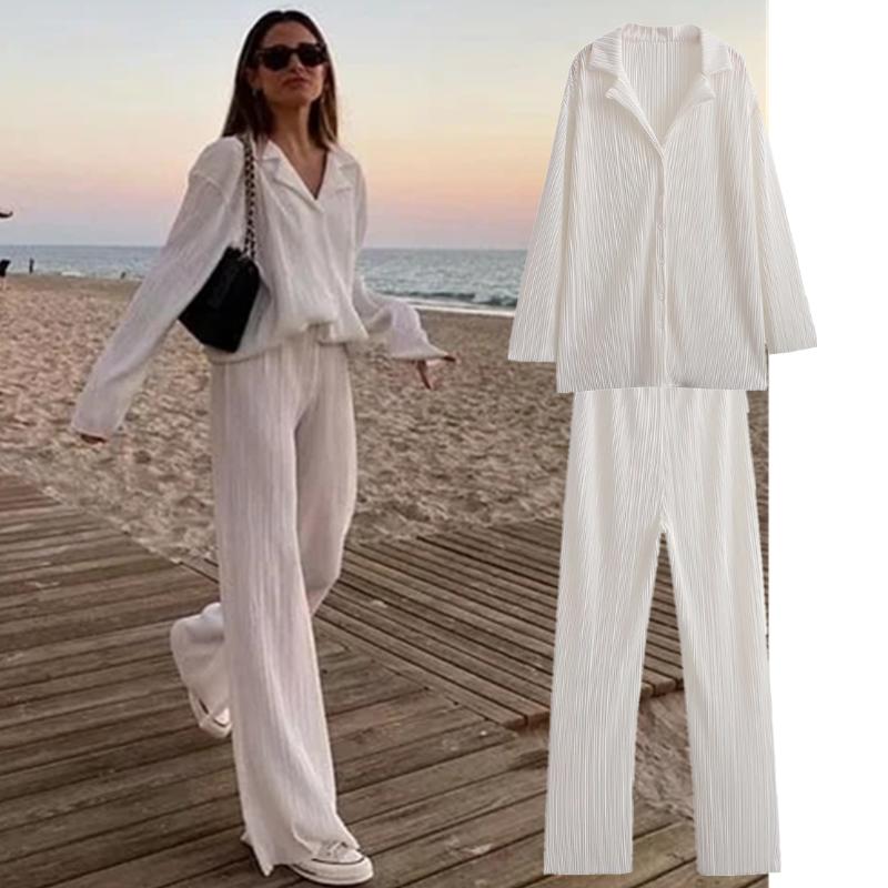 

Women' Two Piece Pants Jenny&Dave 2022 French Ins Fashion Blogger White Color Blouse And Harem Casual Vintage Texture Women SetsWomen
