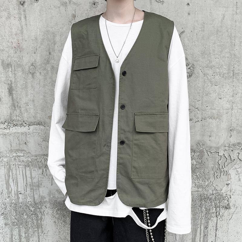 

Men's Vests Single Breasted V-Neck Autum Multi Pocket Vest For Male Casual Streetwear Sleeveless Jacket With Many Pockets Cargo Waistcoat Ka, Black waistcoat mens