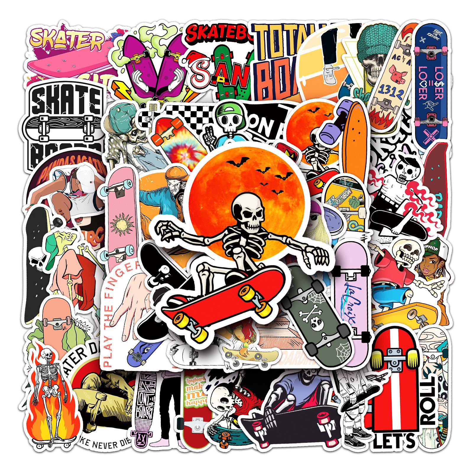 

50pcs Cool skull skateboard stickers skate graffiti Stickers for DIY Luggage Laptop Bicycle, Multi colors