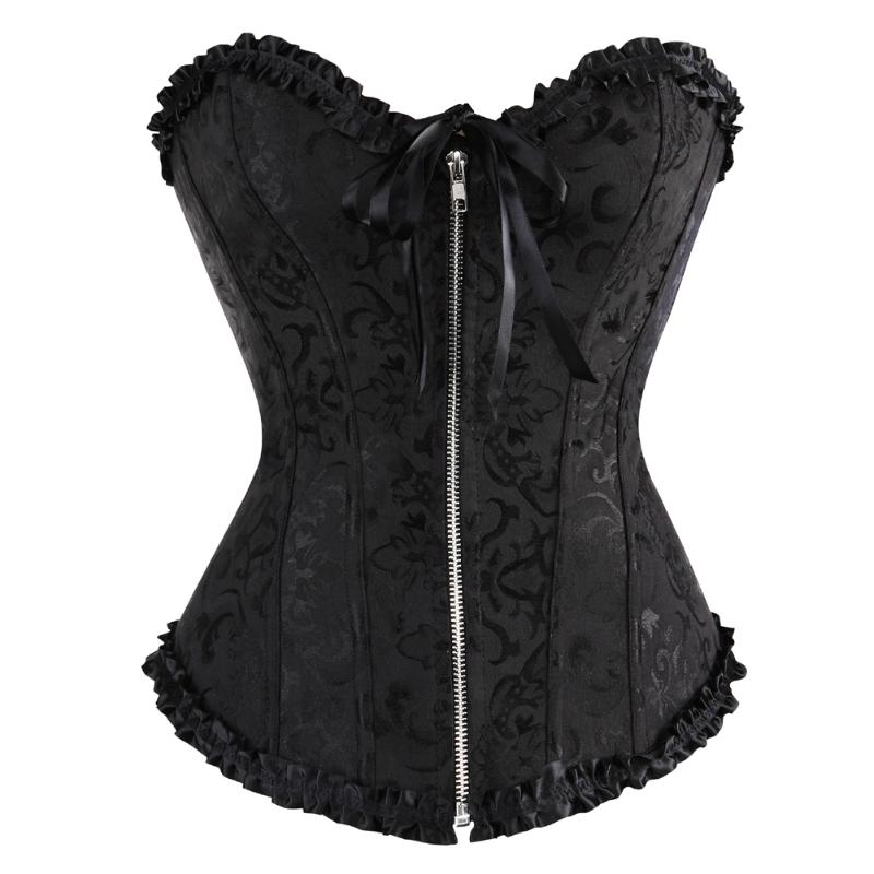 

Bustiers & Corsets Sexy Corset And Plus Size Floral Vintage Gothic Corsete Zipper Lace Up Overbust Lingerie For WomenBustiers, 2550-black