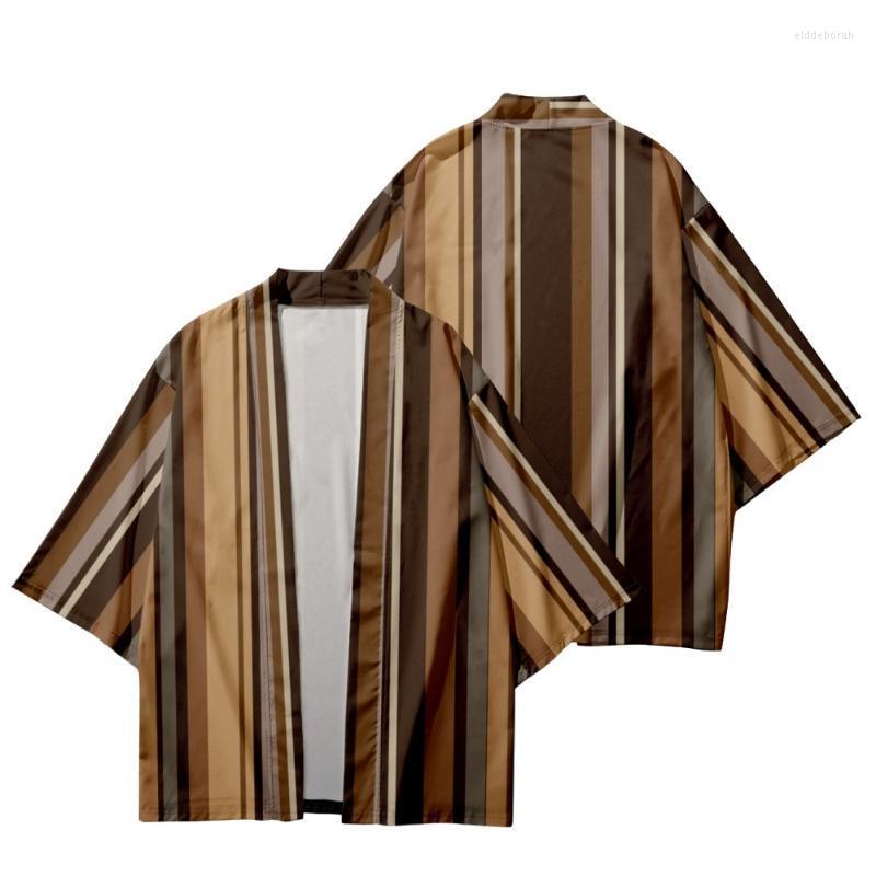 

Men's Casual Shirts Stripe Style Summer Short Sleeve Kimono Shirt Unisex WearMen's Eldd22, Beige