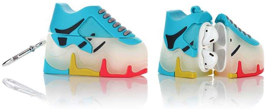 Airpods Silicone Case 3d Cartoon Funny Cute Cover Compatible for Apple Airpods 1&2 [sneakers Shoe Series] (luminous Blue)
