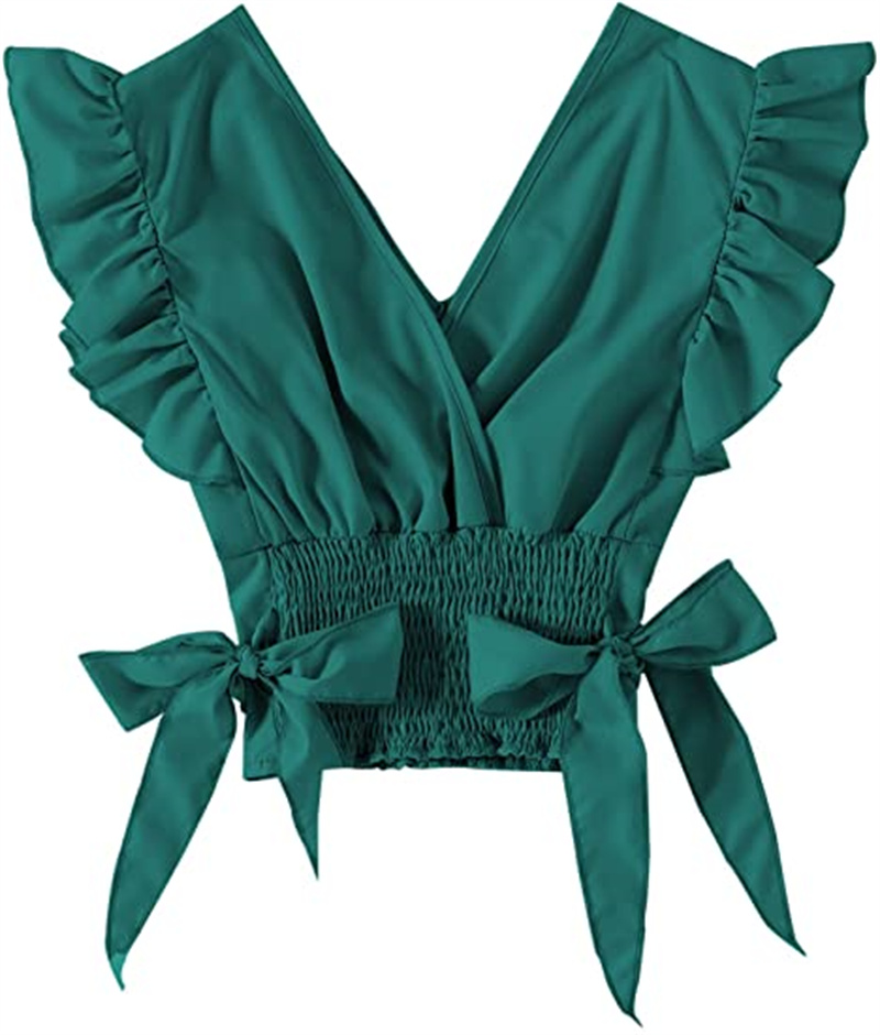 

Women's v-neck Tops & Tees polka dot pleats, sleeves, pleats, hem shirt, crop vest, Photo color