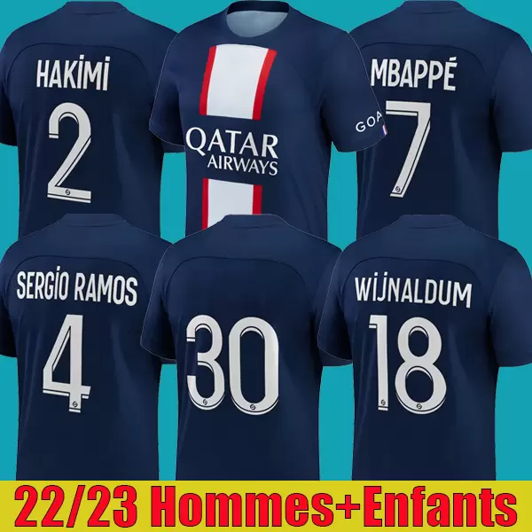 

MBAPPE HAKIMI PLAYER #30 soccer jersey SERGIO RAMOS 22 23 Maillots de football 2022 2023 MARQUINHOS VERRATTI PSGs men kids kit shirt uniforms maillot foot, 22/23 home