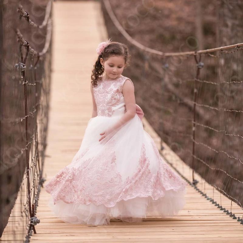 

Girl's Dresses Lovely Flower Girl Dress Applique Round Neck Halter Sleeveless Prom Pageant Vestido Little First Communion Ceremony, Red;yellow