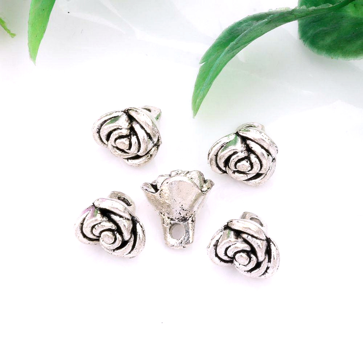 

200pcs Alloy Rose Flower Charms Pendants For Jewelry Making Earrings Necklace DIY Accessories Antiqued Silver 7x8X9MM