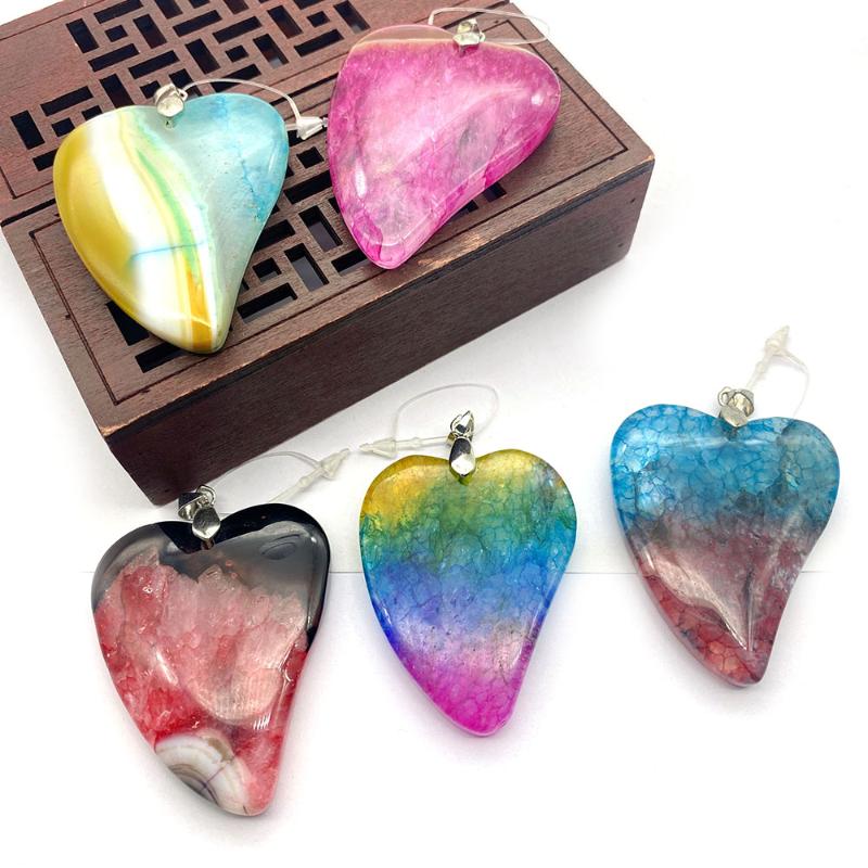 

Pendant Necklaces 1pc Natural Stone Agate Heart Color Splicing DIY Jewelry Making Designer Charm Necklace Bracelet Accessories