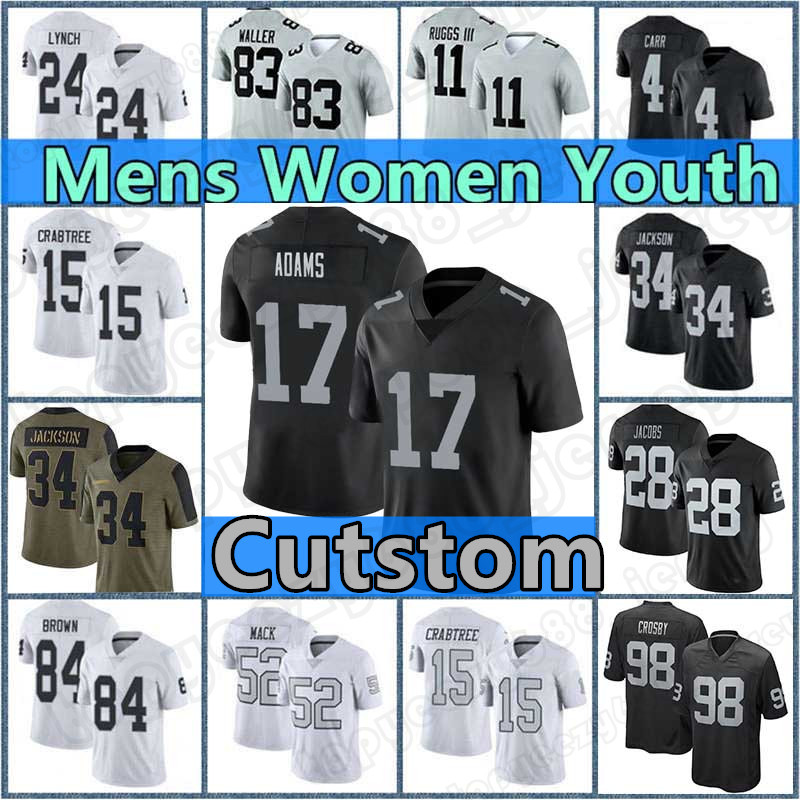 

17 Davante Adams Custom Derek Carr 28 Josh Jacobs Football Raider Jerseys Chandler Jones Bo Jackson Darren Waller Howie Long Henry Ruggs III Zay Jones Hunter Renfrow, Custom mens (t x z)