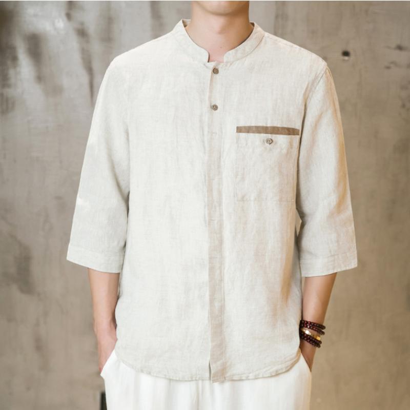 

Men's Casual Shirts For Men Japan Style Thin Simple Youth Breathable Half Sleeve Pocket Loose Drop Shoulder Summer Lapel BlouseMen's, White