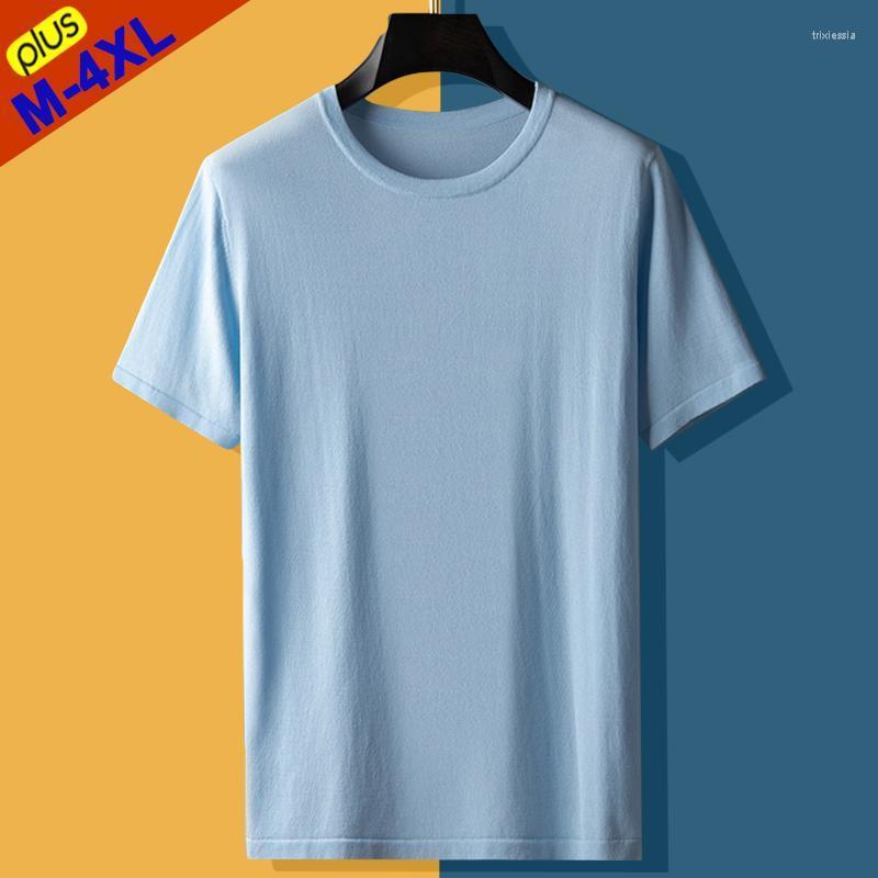

Men's T-Shirts Luxury Male Silk Knitted Men Summer Short Tshirts Sweater Pullover Solid Blue Black White Tee Tops Slim Fit M-4XLMen's Trix22